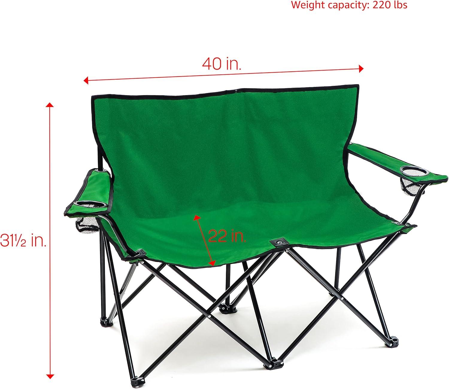 Trademark Innovations Loveseat Style Double Camp Chair, 40" L x 22" W x 31.5" H, Dark Green