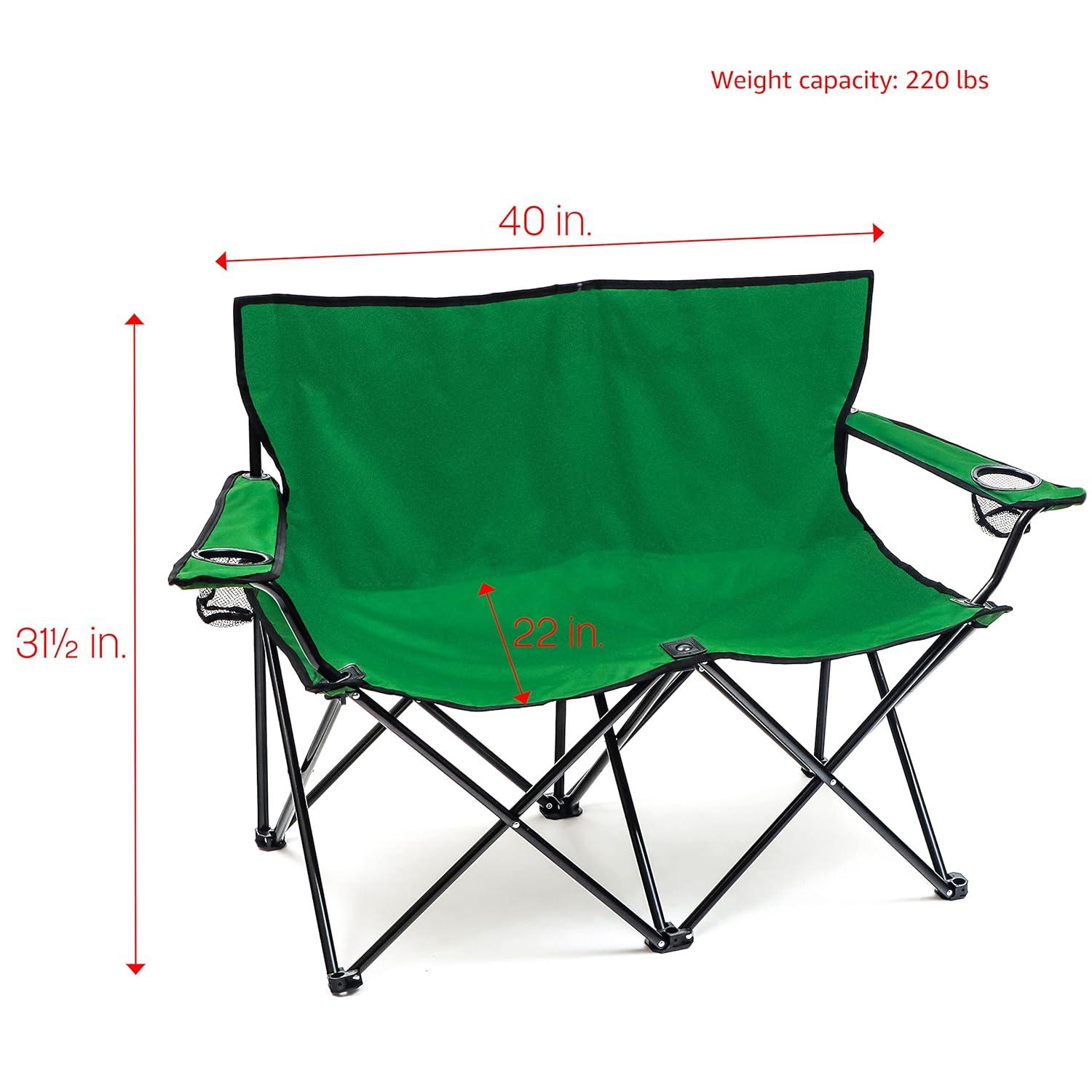 Trademark Innovations Loveseat Style Double Camp Chair, 40" L x 22" W x 31.5" H, Dark Green
