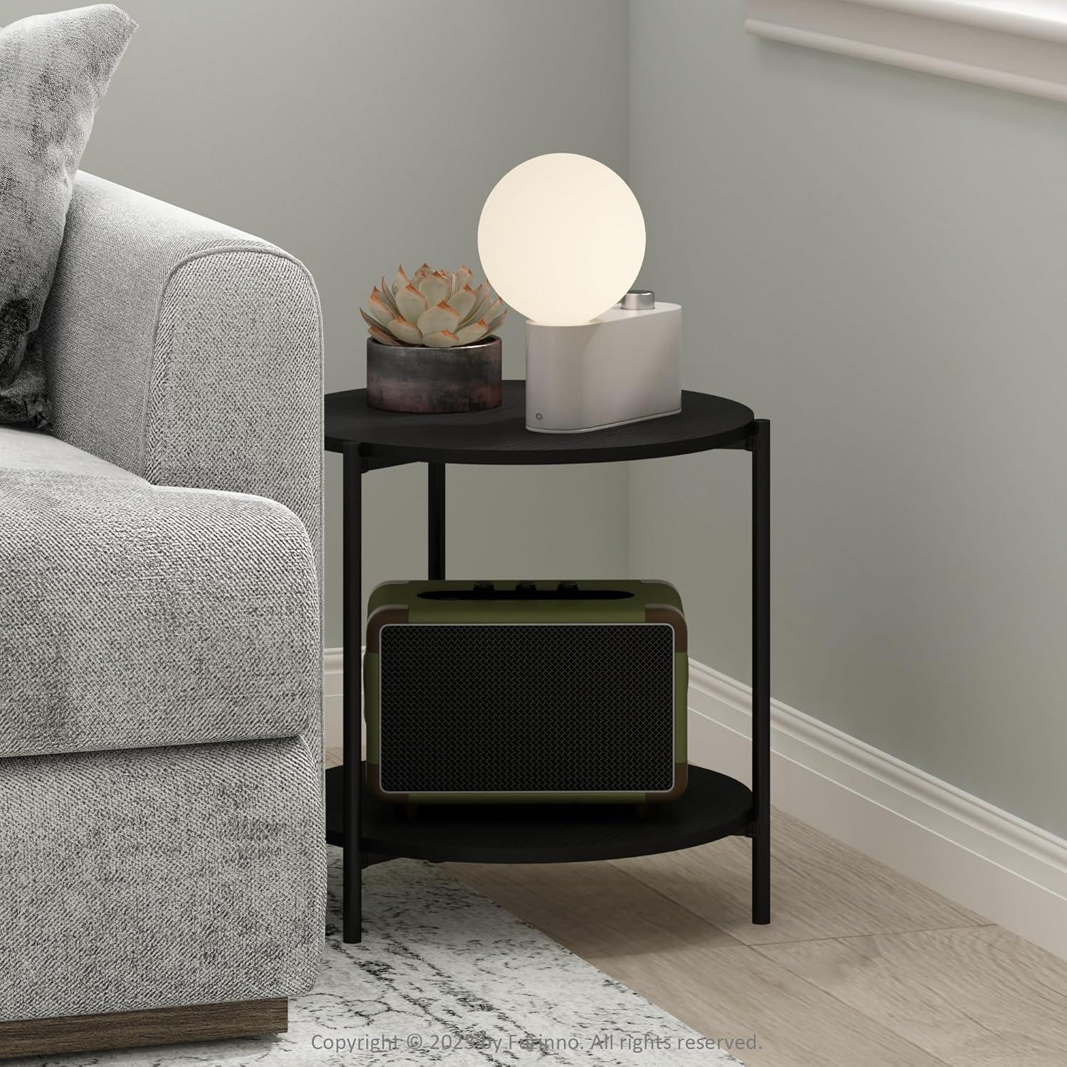 Furinno Besi 2-Tier Modern Round Side End Table with Sturdy Metal Legs, Marble White