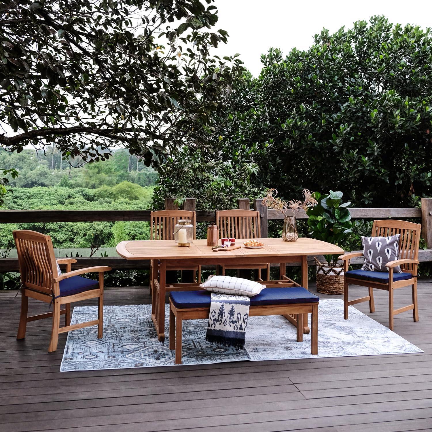 Cambridge Casual 6pc Caterina Teak Wood Outdoor Dining Set with Beige Cushion: Weather-Resistant, 2" Umbrella Hole, Galvanized Steel Hardware