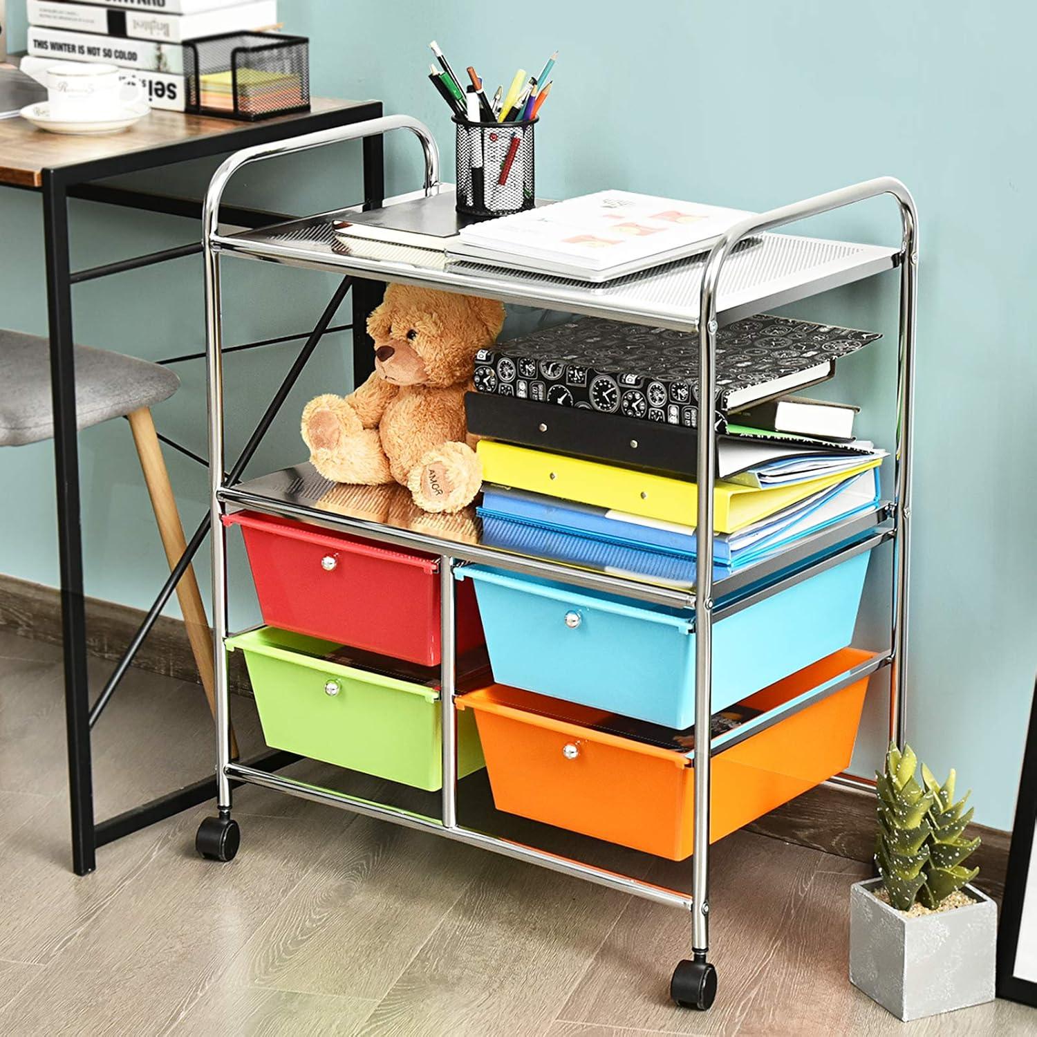 Costway 4 Drawer Rolling Storage Cart Scrapbook Paper Office School Organizer Multicolor
