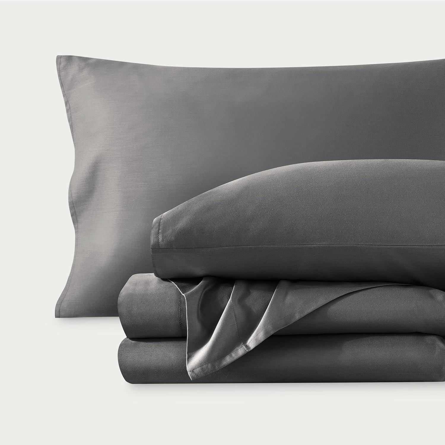 400 Thread Count Organic Cotton Sateen Grey 3 Piece Twin XL Bed Sheet Set by Bare Home