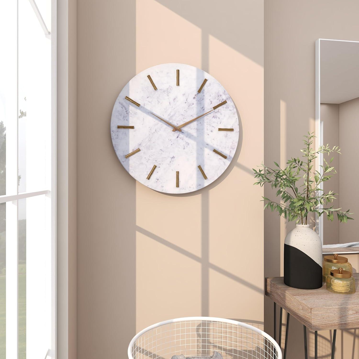 CosmoLiving by Cosmopolitan Marble Decorative Wall Clock with Gold Metal Accents