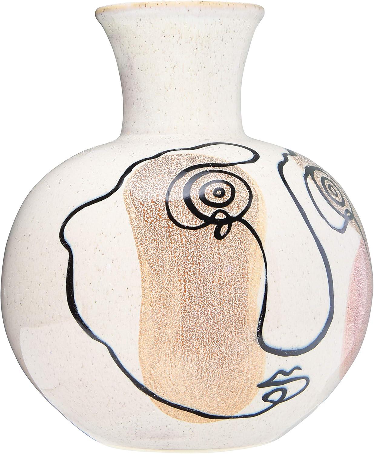 Bloomingville Multi Color Hand-Painted w/ Face Stoneware Vase