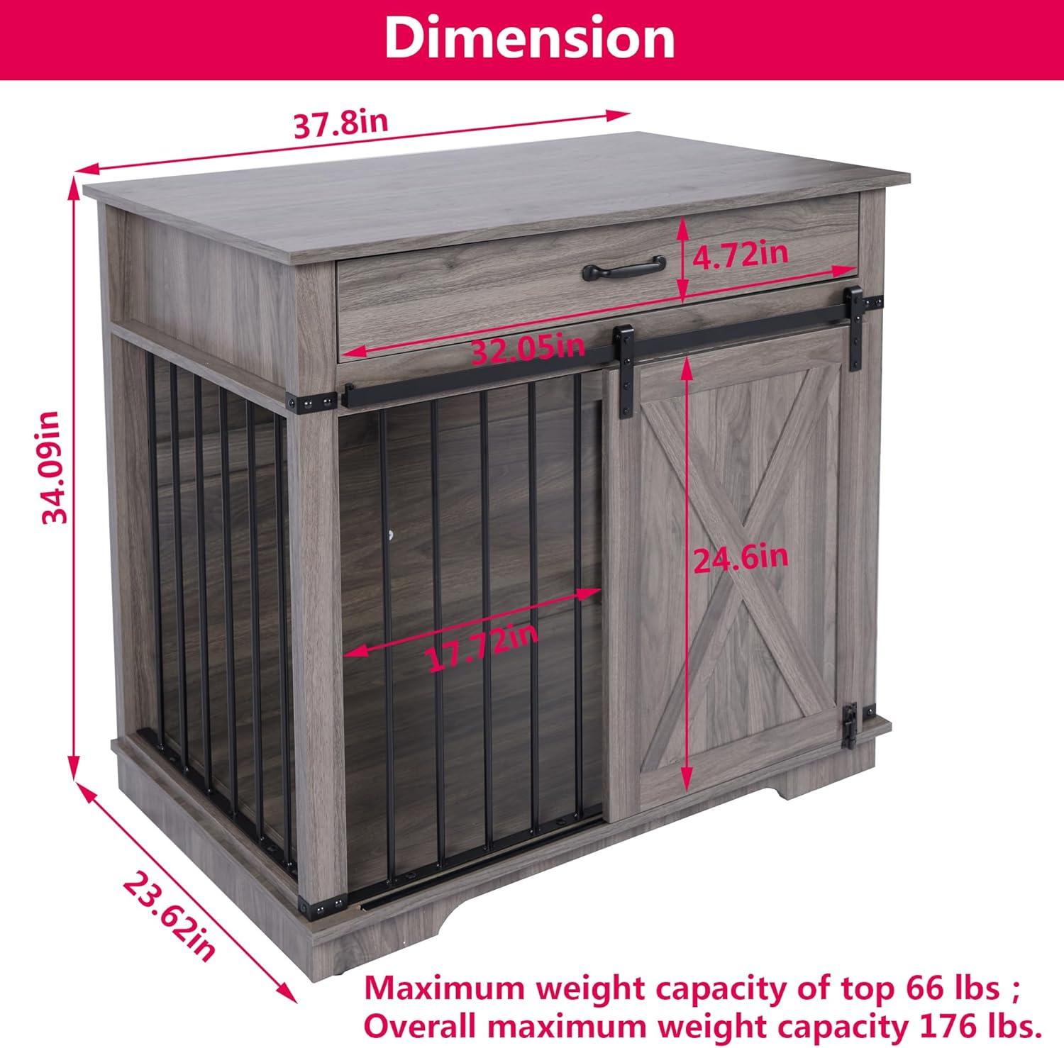 Tucker Murphy Pet™ 37.8''W Modern Dog Crate Furniture With Drawer And Sliding Door