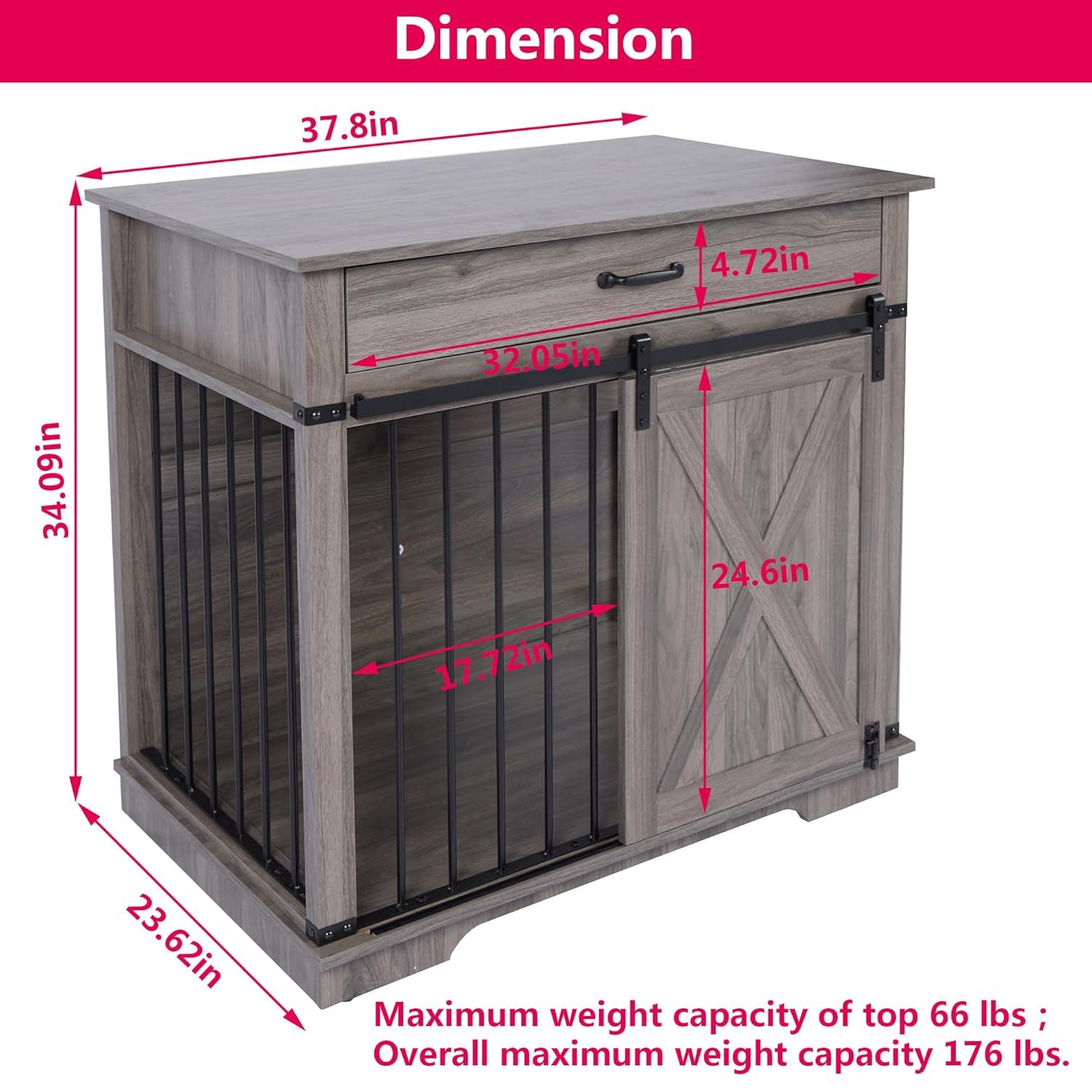 Tucker Murphy Pet™ 37.8''W Modern Dog Crate Furniture With Drawer And Sliding Door
