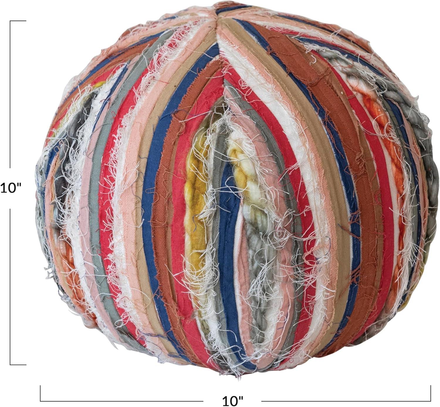 Multicolor Round Cotton Blend Pillow with Ripped Fabric Stripes