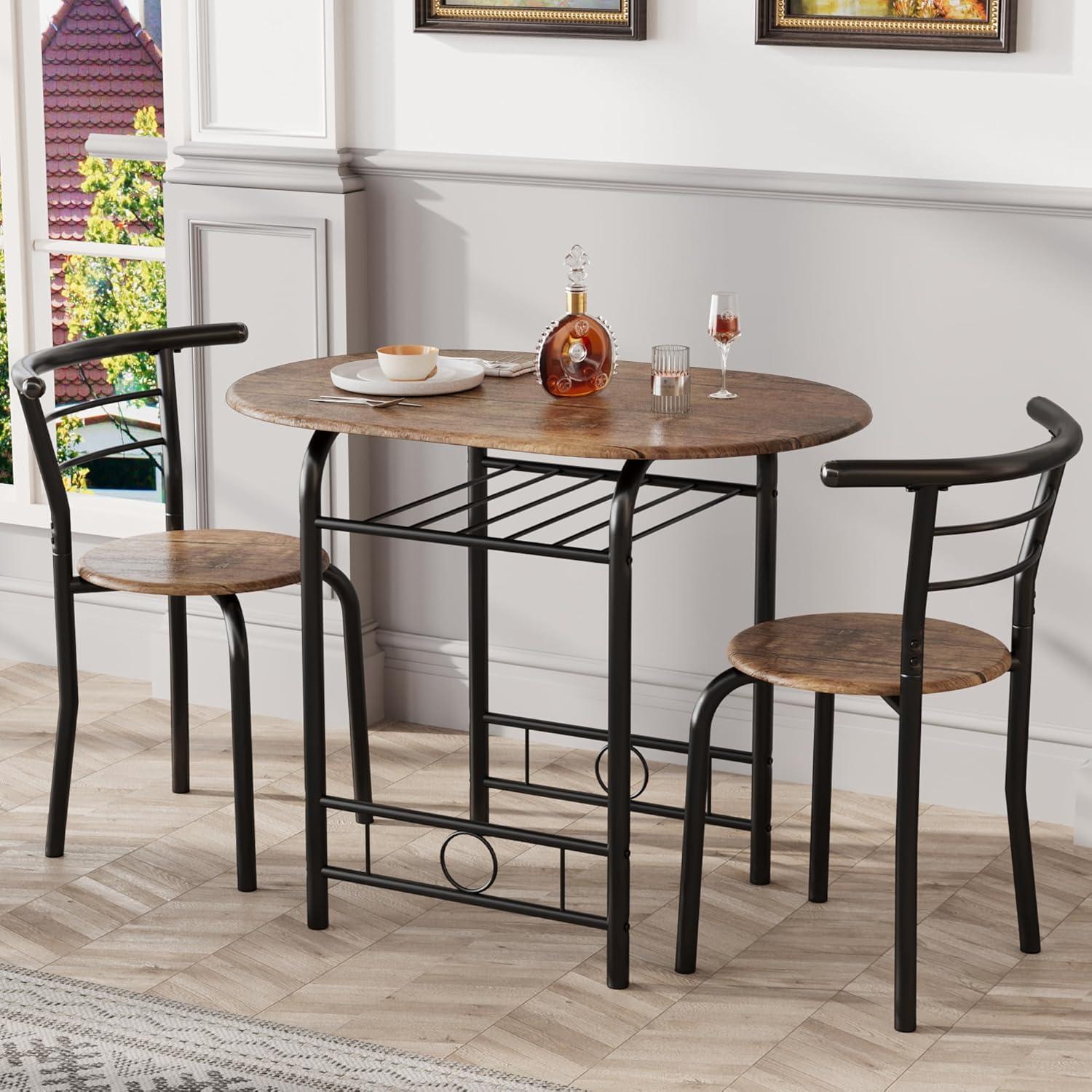 Modern Black and Wood Oval Dining Chair Set