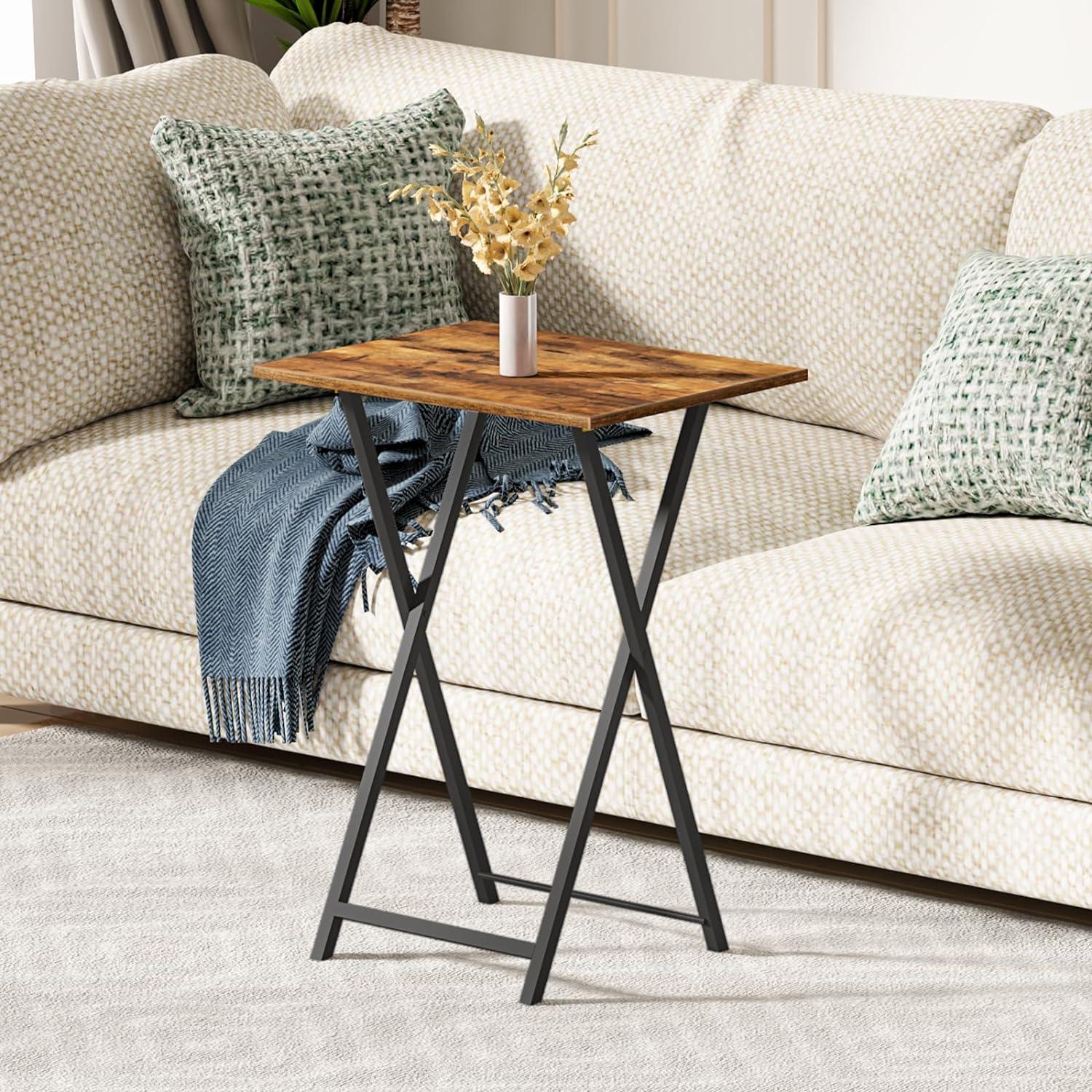 HOOBRO Folding TV Tray Table, TV Tray, Snack Table for Small Space, Dining Tray for Eating at Couch and Bed, Easy Assembly, Space Saving, Stable and Durable, Rustic Brown and Black BF20BZ01