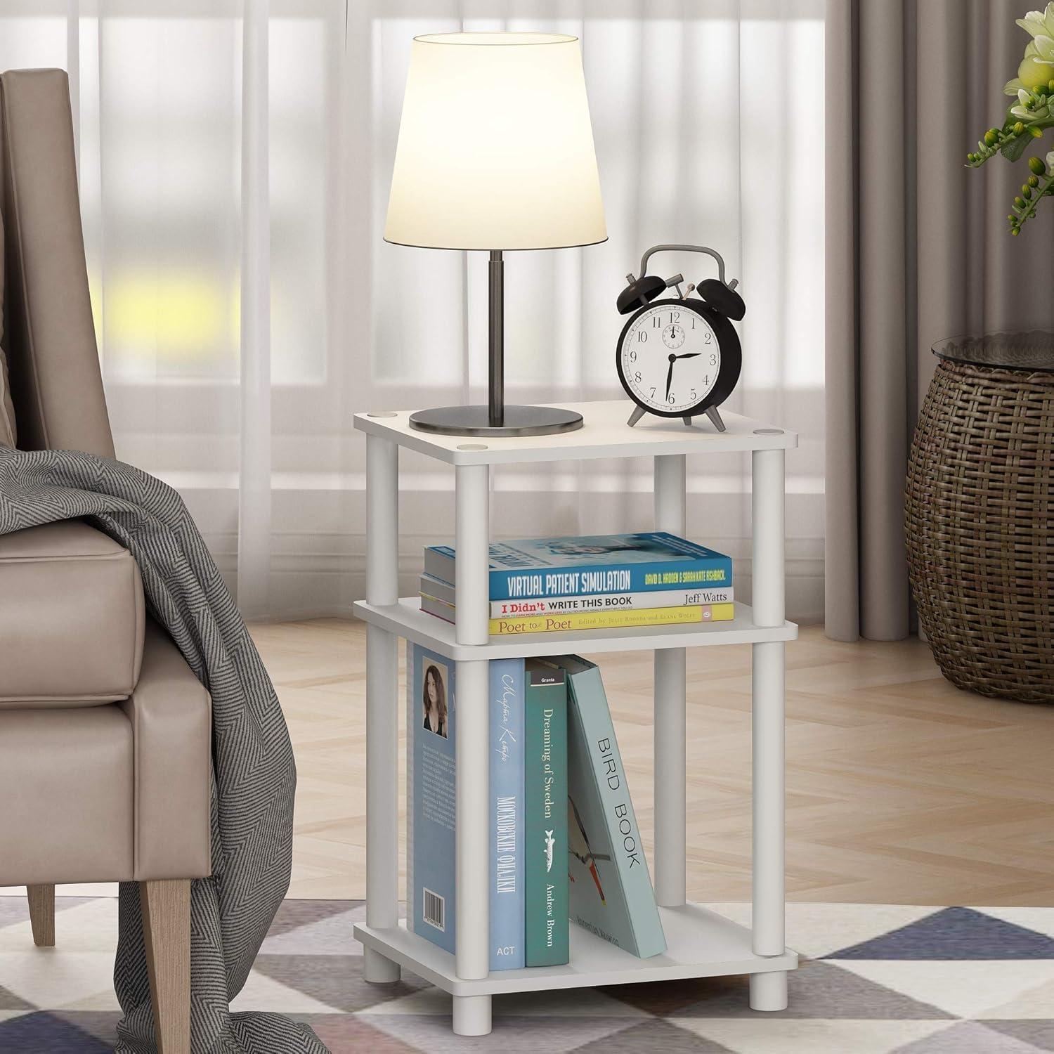 Furinno Just 3-Tier Turn-N-Tube End Table, 1-Pack, White/White