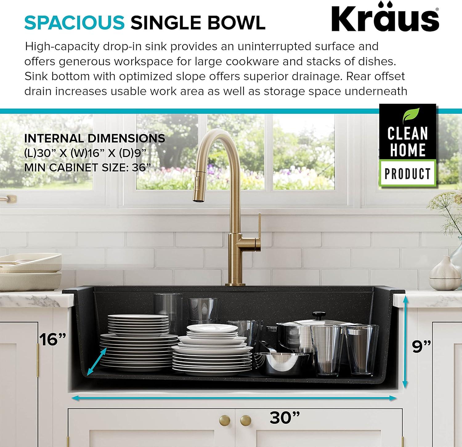 33 in. KRAUS Bellucci Workstation Drop-In Granite Composite Single Bowl Kitchen Sink with Accessories