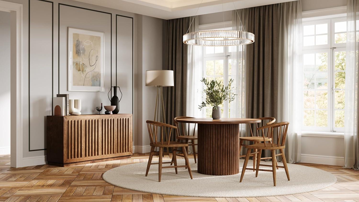 Ebern Designs Rovena Round Mid-Century Modern Fluted Pedestal Base Dining Table