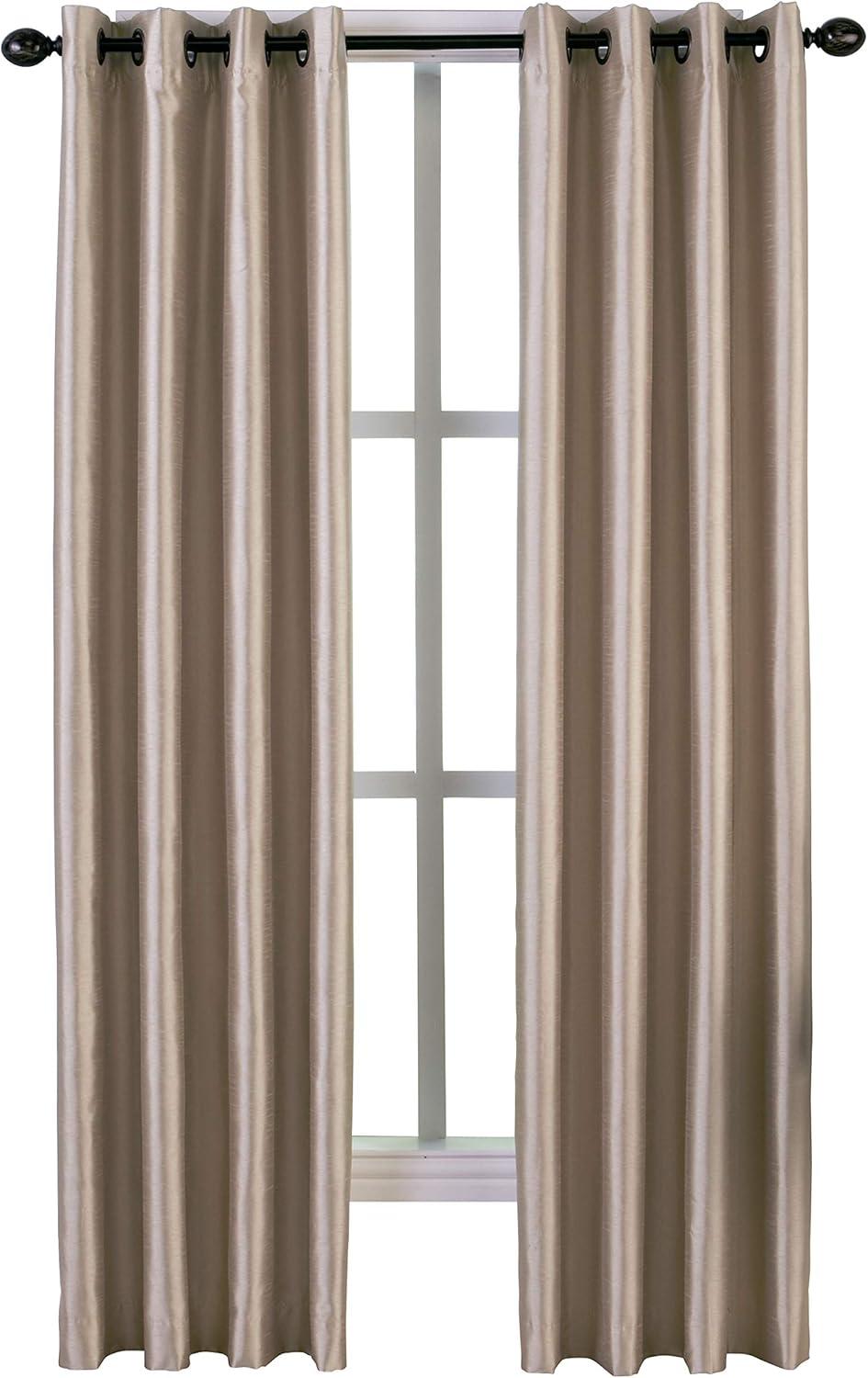 Curtainworks Malta Indoor Curtain, Polyester Room Darkening Faux Silk Grommet Single Panel, Sand, 50" x 84"