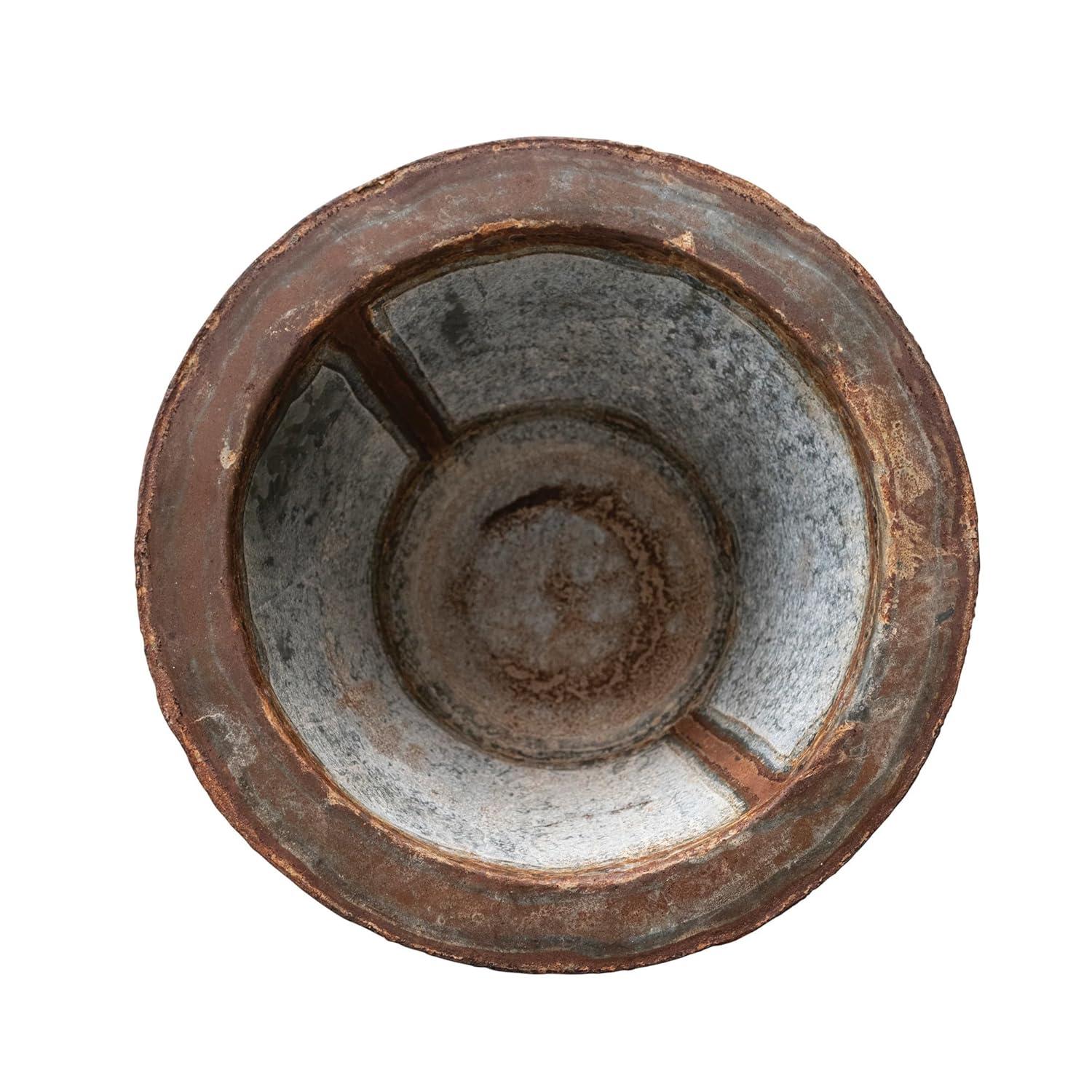 Distressed Zinc Finish Round Metal Footed Planter