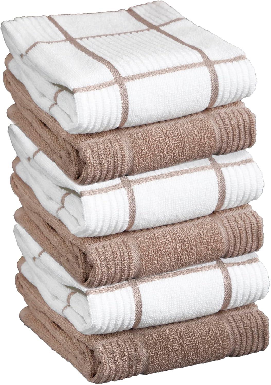 Sand and White Cotton Parquet Kitchen Towel Set, 16" x 26"