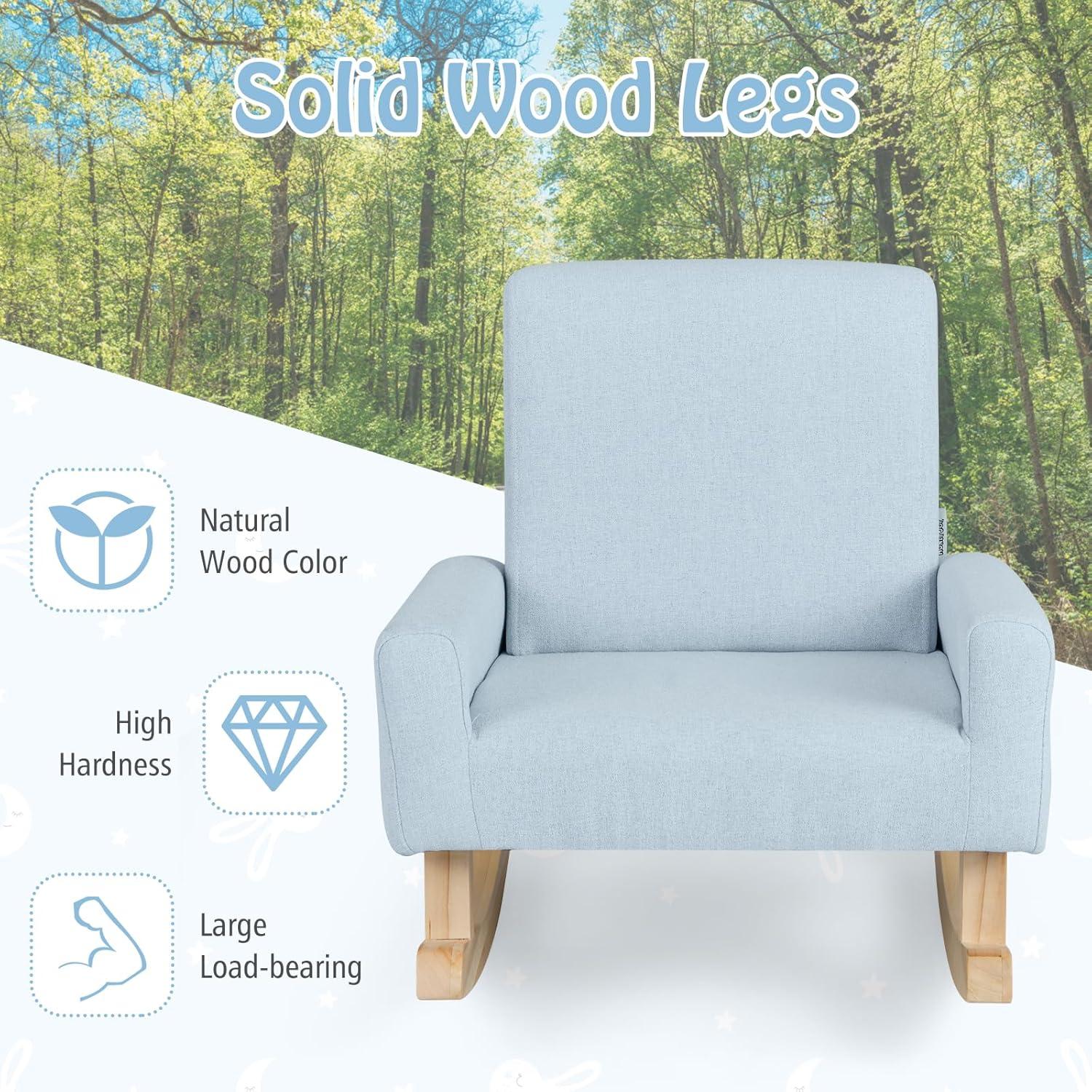 Infans Kids Rocking Chair Children Armchair Linen Upholstered Sofa w/ Solid Wood Legs