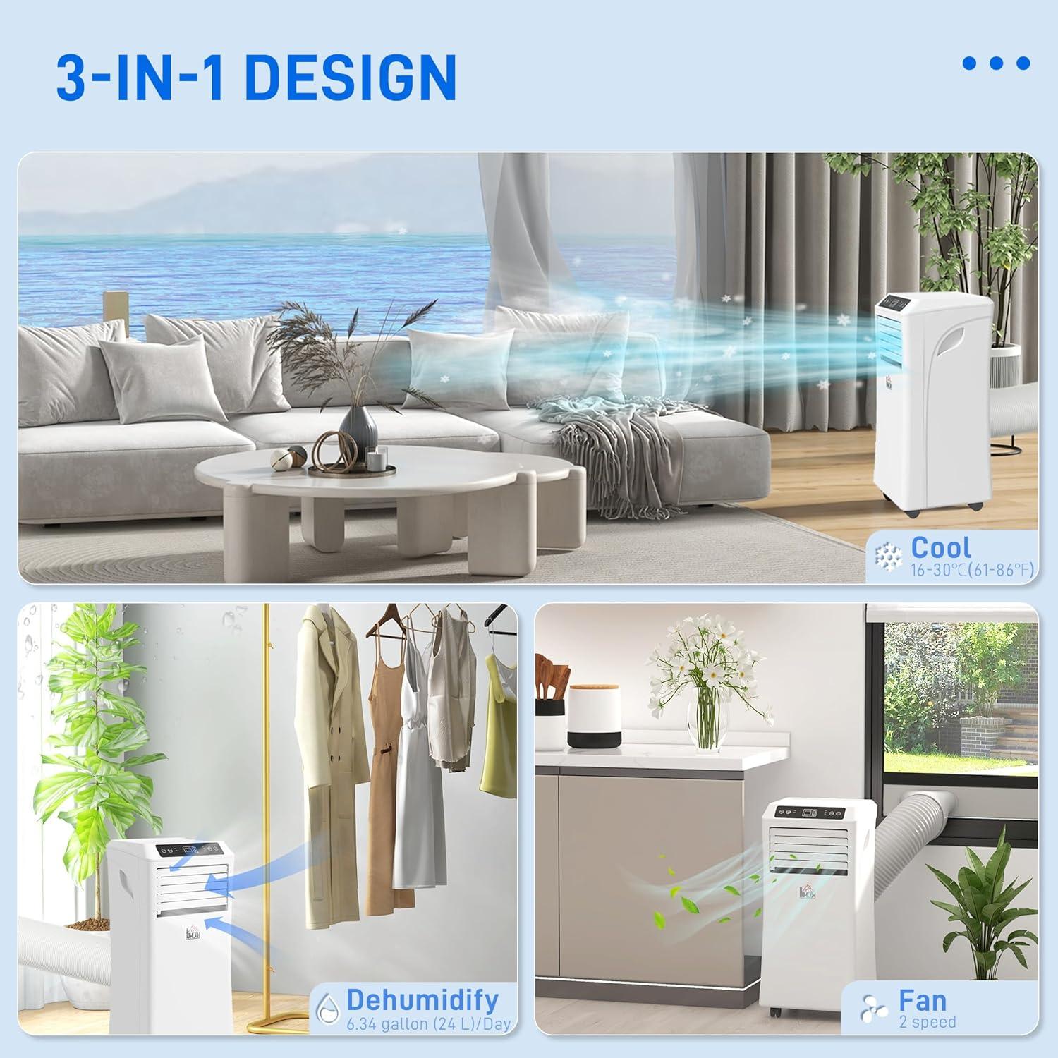 HOMCOM 10000 BTU Mobile Portable Air Conditioner with Cooling, Dehumidifier, Ventilating, Remote Control, 24-Hour Timer, Portable AC Unit for Bedroom, Living Room, Home Office, White