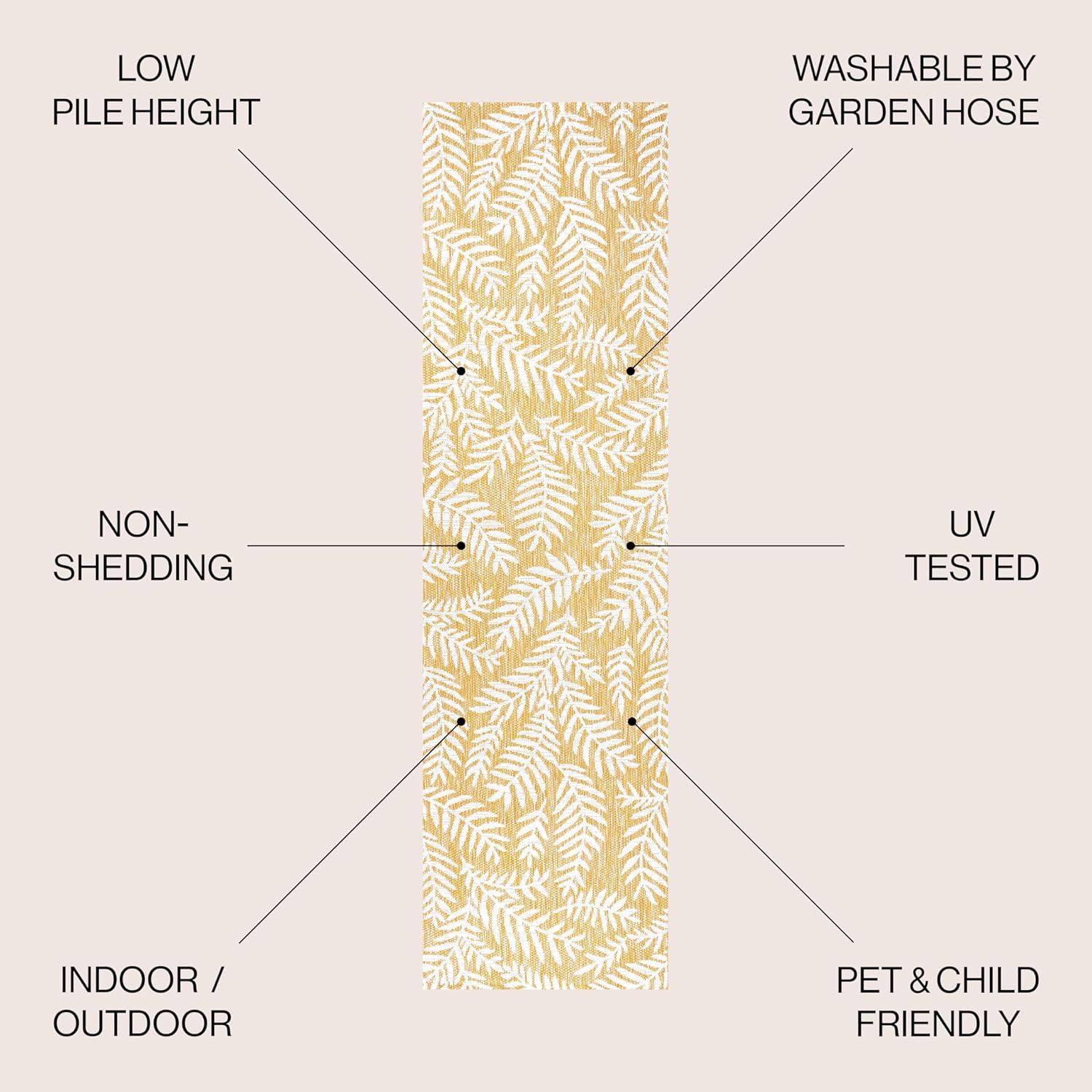 2' x 10' Nevis Palm Frond Indoor/Outdoor Runner Rug, Yellow/Cream - JONATHAN Y