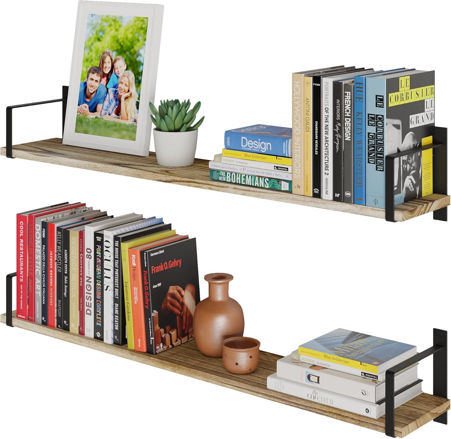 Toledo 36" Black and Burnt Wood Floating Shelves Set