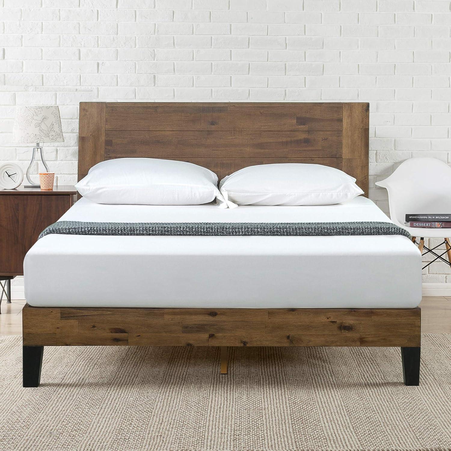 Queen Tonja Wood Platform Bed Frame with Headboard Brown - Zinus