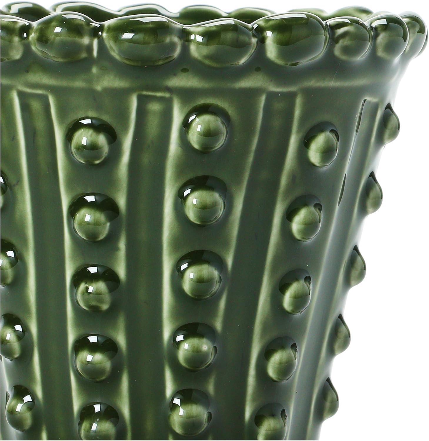 Creative Co-Op Round Stoneware Hobnail Planter, Green