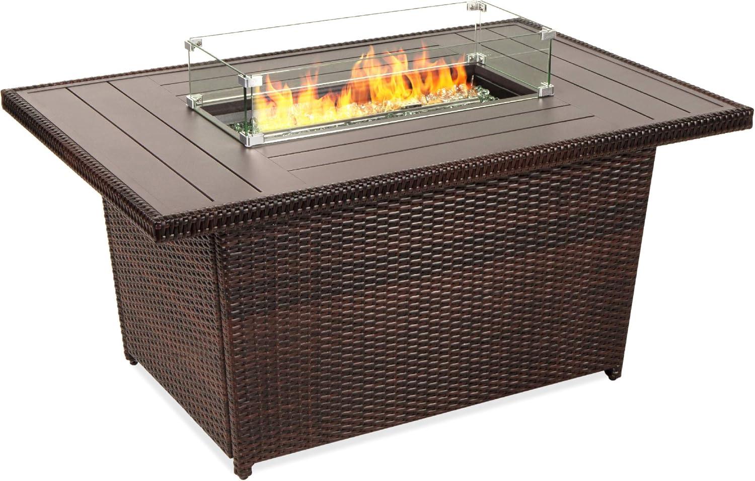 Best Choice Products 52in Wicker Propane Gas Fire Pit Table 50,000 BTU w/ Glass Wind Guard, Tank Holder, Cover