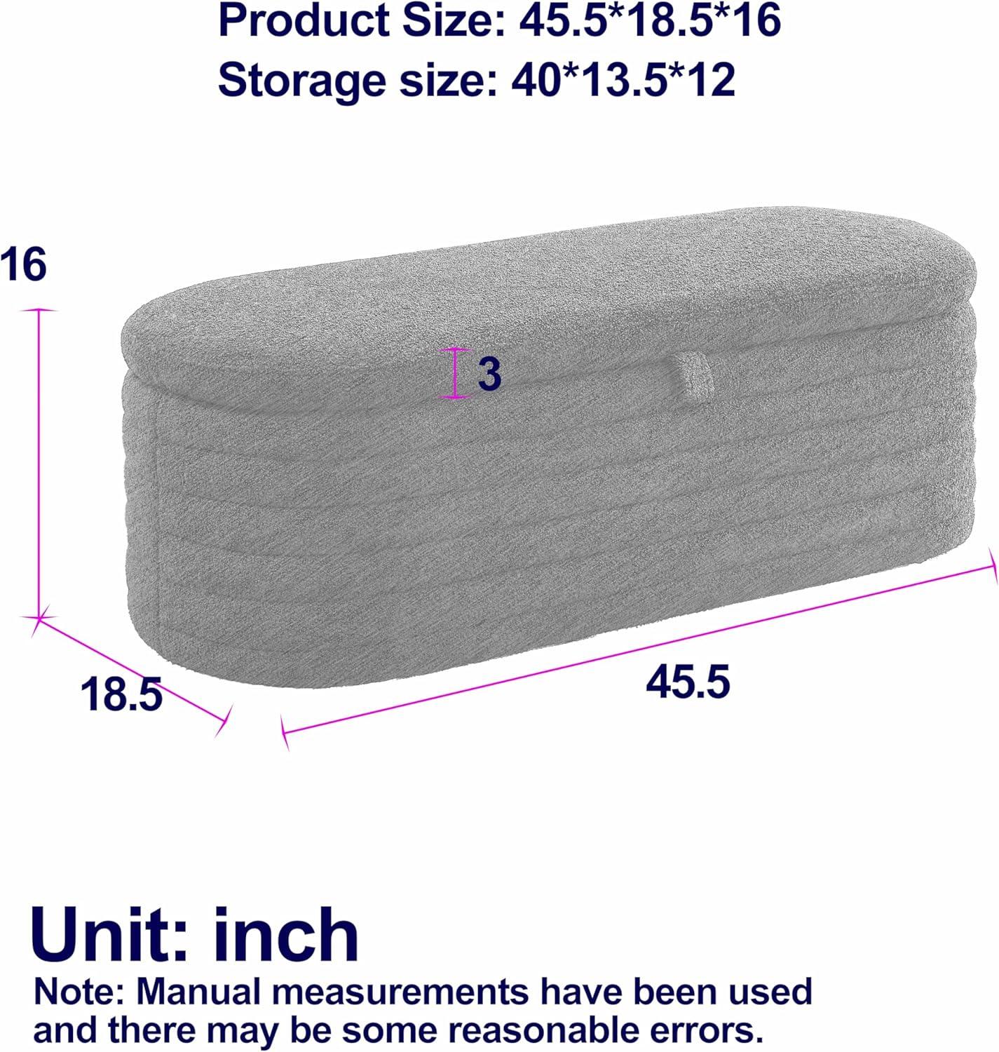 Gray Upholstered Fabric Storage Ottoman Bench with Safety Hinge