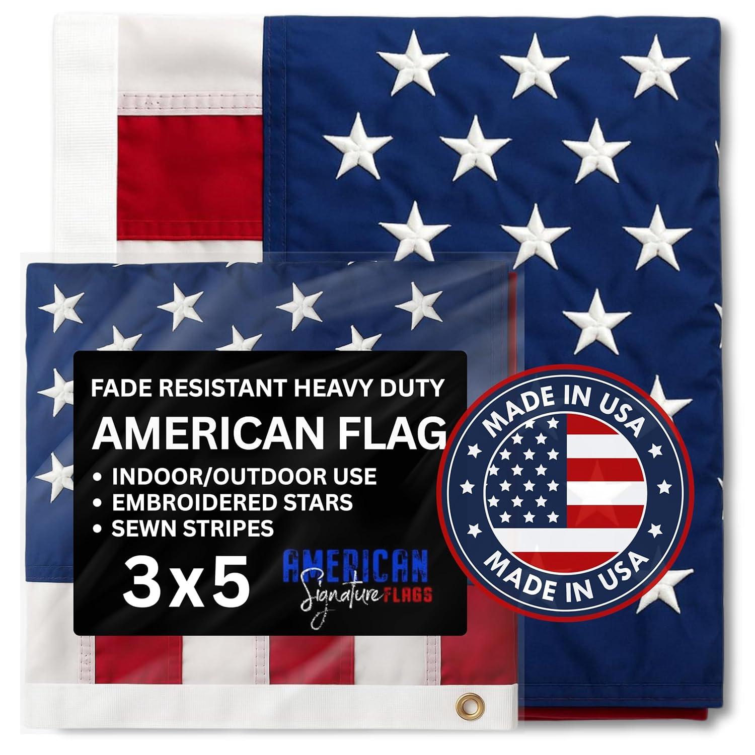 3x5 American Flag for Outside Outdoor Heavy Duty-Nylon USA Flags- Embroidered US Flags Sewn Stripes with Brass Grommets