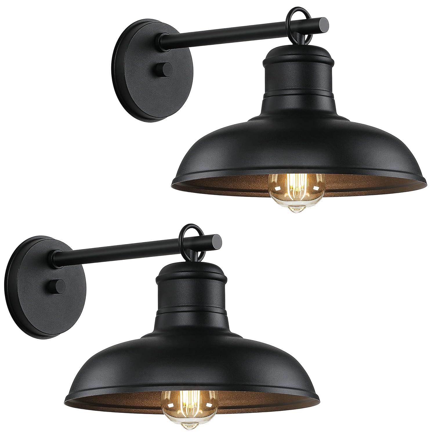 2-Pack Outdoor Wall Lights, Vintage Black Wall Sconces, Exterior Farmhouse Barn Light Fixtures, Indoor Wall Mount Lighting Fixtures, Anti-Rust Waterproof Exterior Light for Patio Porch Doorway Garage