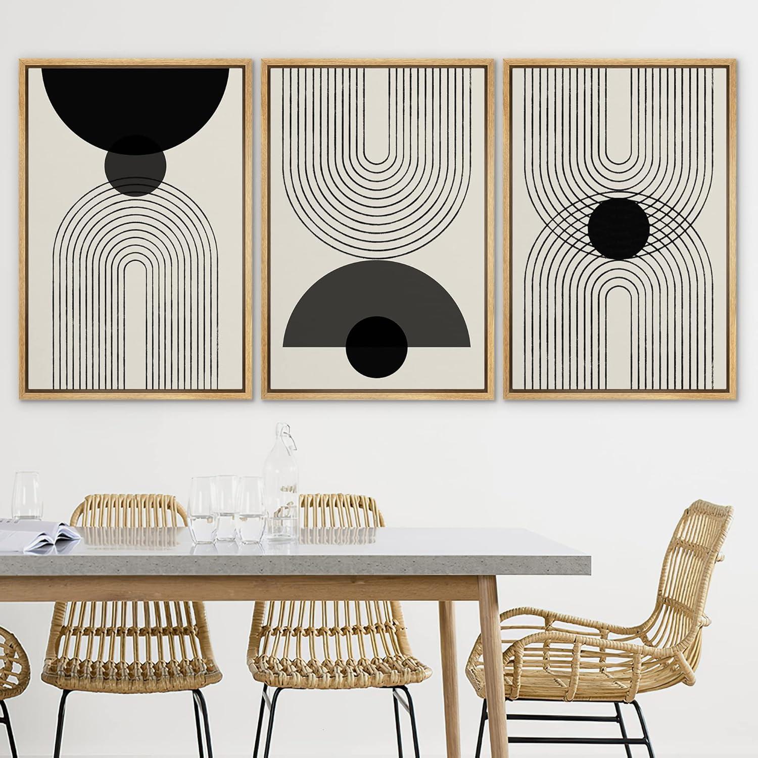 Mid-Century Modern Black And White Minimalist Abstract Home Decor Framed Wall Art Work Canvas Print