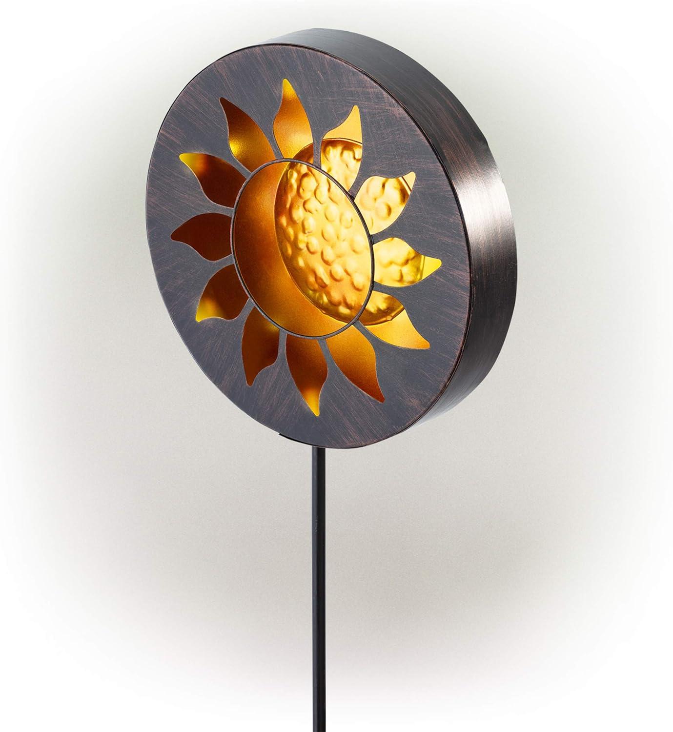 40" Solar Sun Metal Garden Stake with LED Lights Yellow - Alpine Corporation: Durable, Weatherproof Outdoor Decor