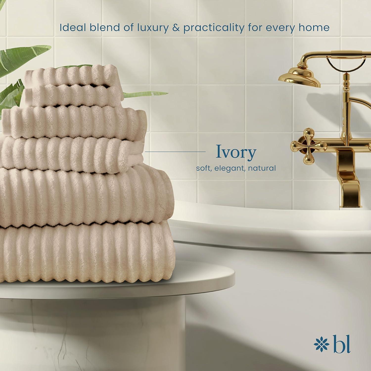 6pc Mason Low Twist Ribbed Towel Set Ivory - Blue Loom: 100% Cotton, Machine Washable, Heavyweight Bath Ensemble