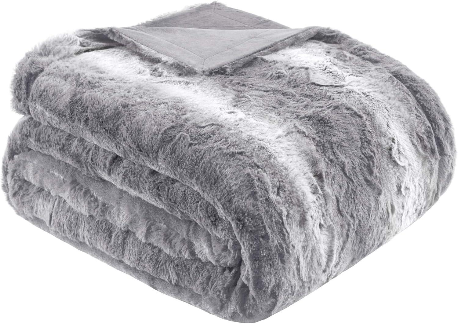 Luxurious Gray 60"x70" Reversible Faux Fur Throw Blanket