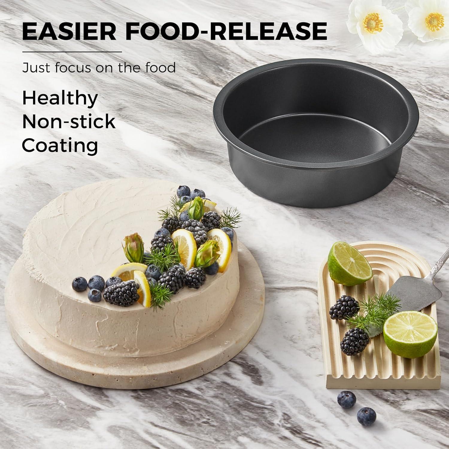 Round Cake Pan Set for Baking - 8 Inch, Nonstick Circle Cake Pans with Wider Grips, 2 Pieces Layer Cake Tin