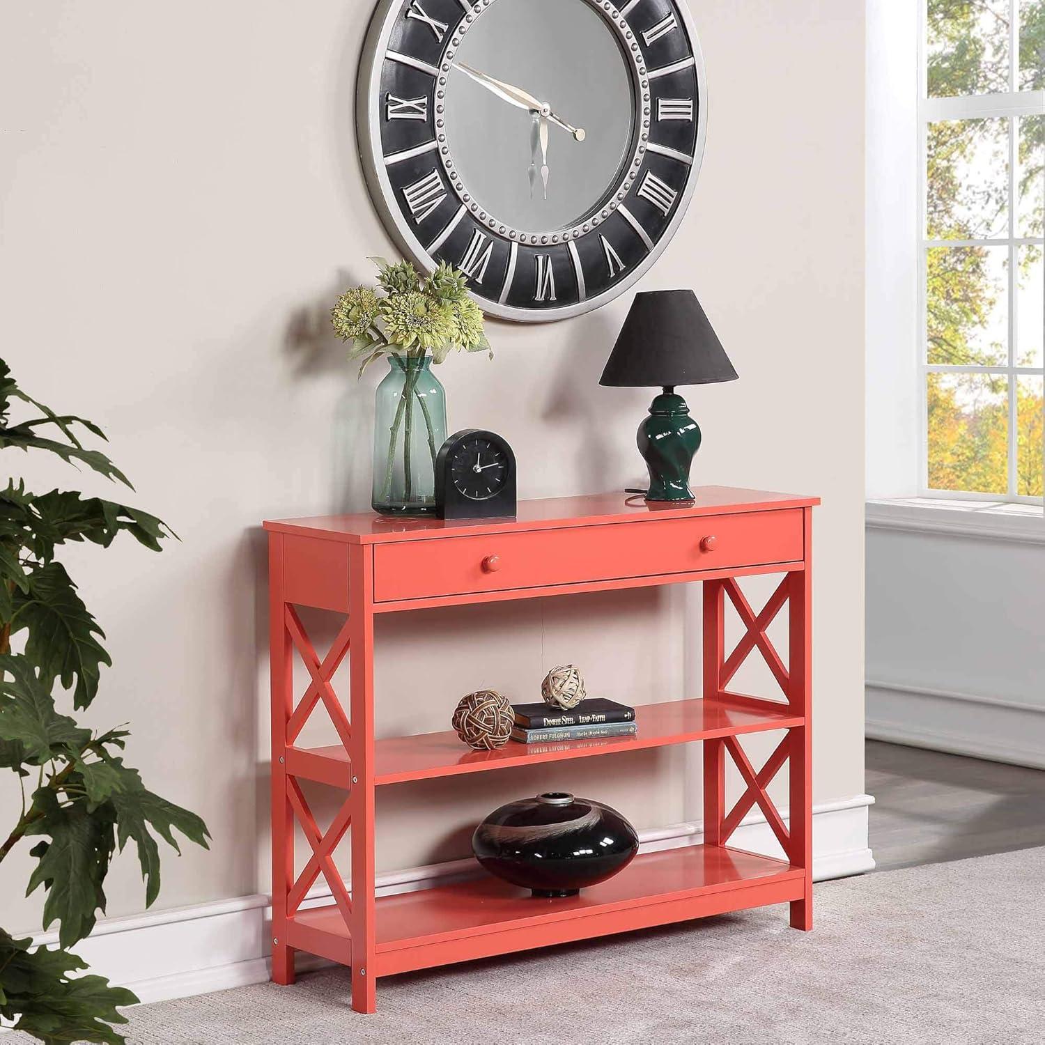 TiaGOC 1 Drawer Console Table with Shelves, Coral