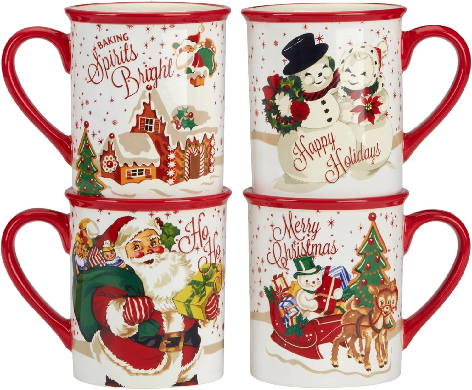 Santa's Retro Christmas Set if 4 Mugs 18 oz