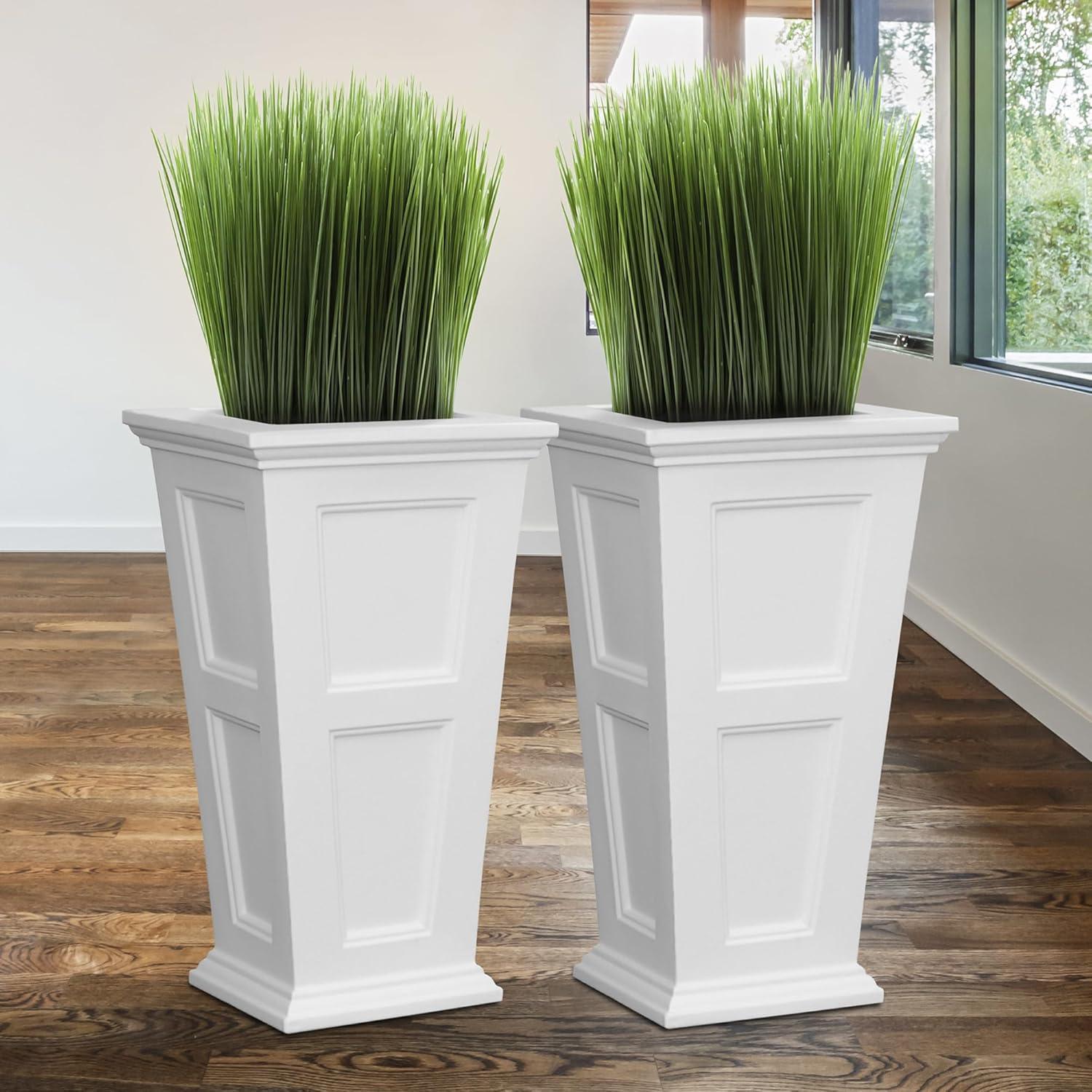 Fairfield White Tall Square Polyethylene Outdoor Planter Set