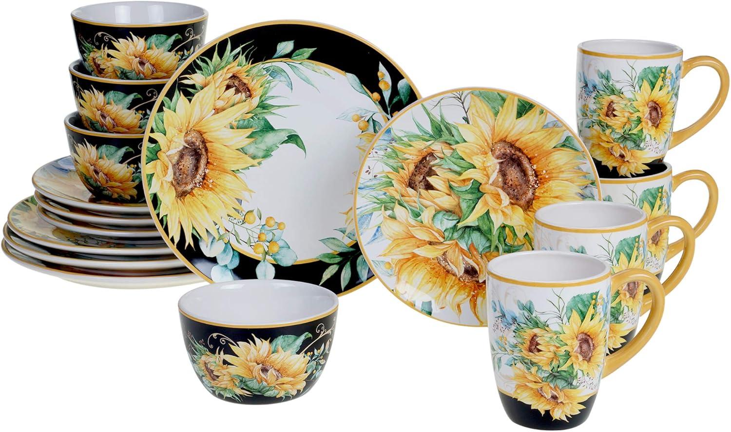 Sunflower Fields Ceramic Dinnerware Set, Service for 4