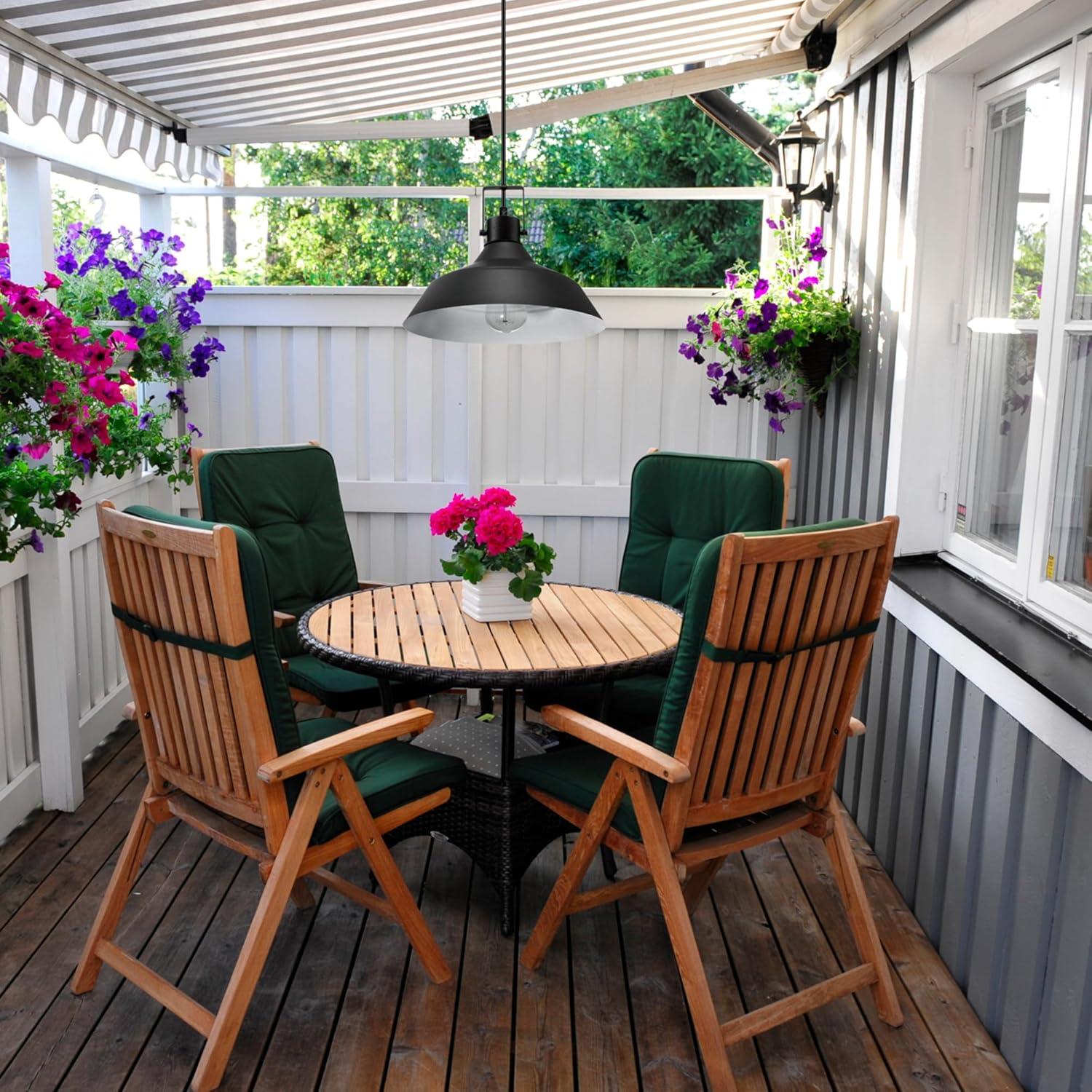 1-Light Matte Black Outdoor Indoor Pendant Lighting with Textured Socket