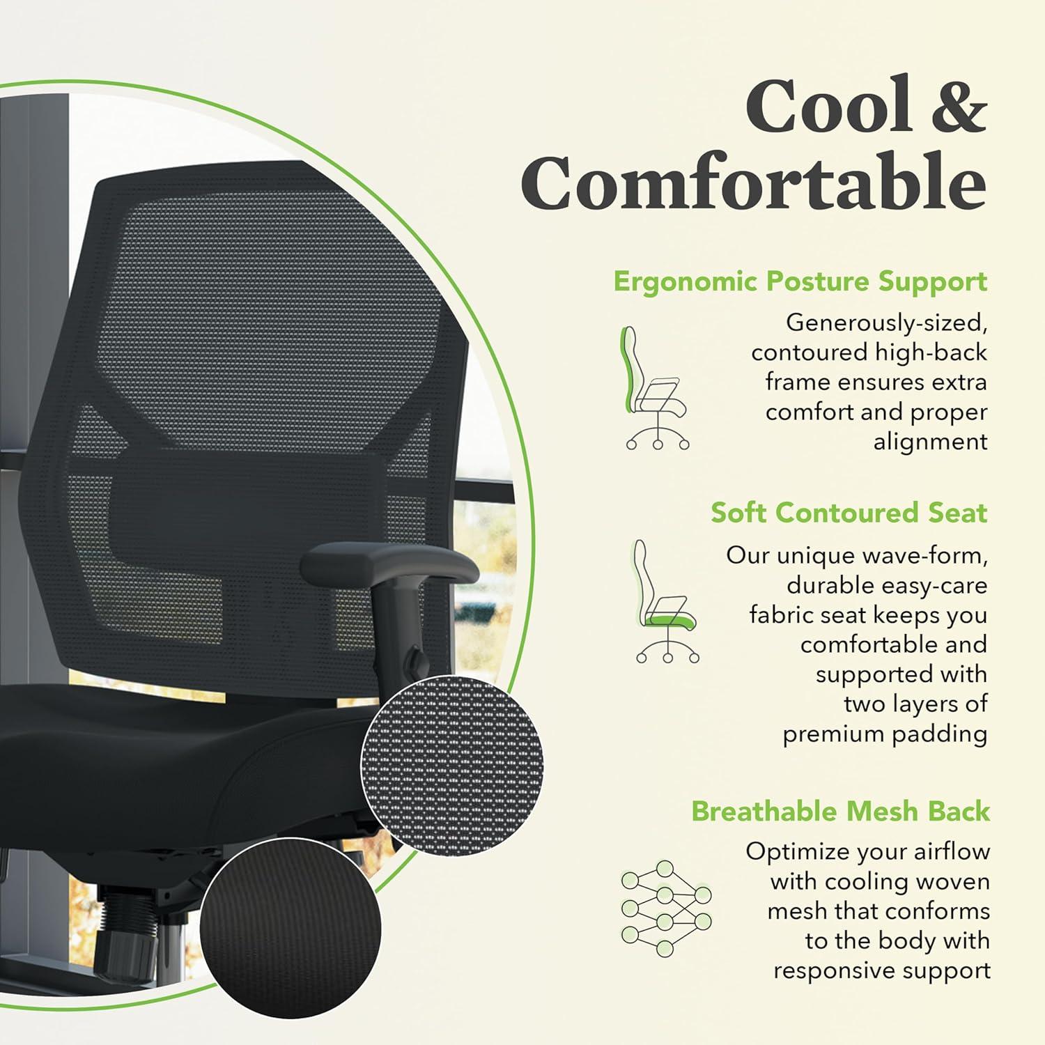 HON Mesh Mid-Back Task Chair Fabric Black Seat - Black Back - 5-star Base - 19.50" Seat Width x 18.25" Seat Depth - 26" Width x 26" Depth x 40.5" Height