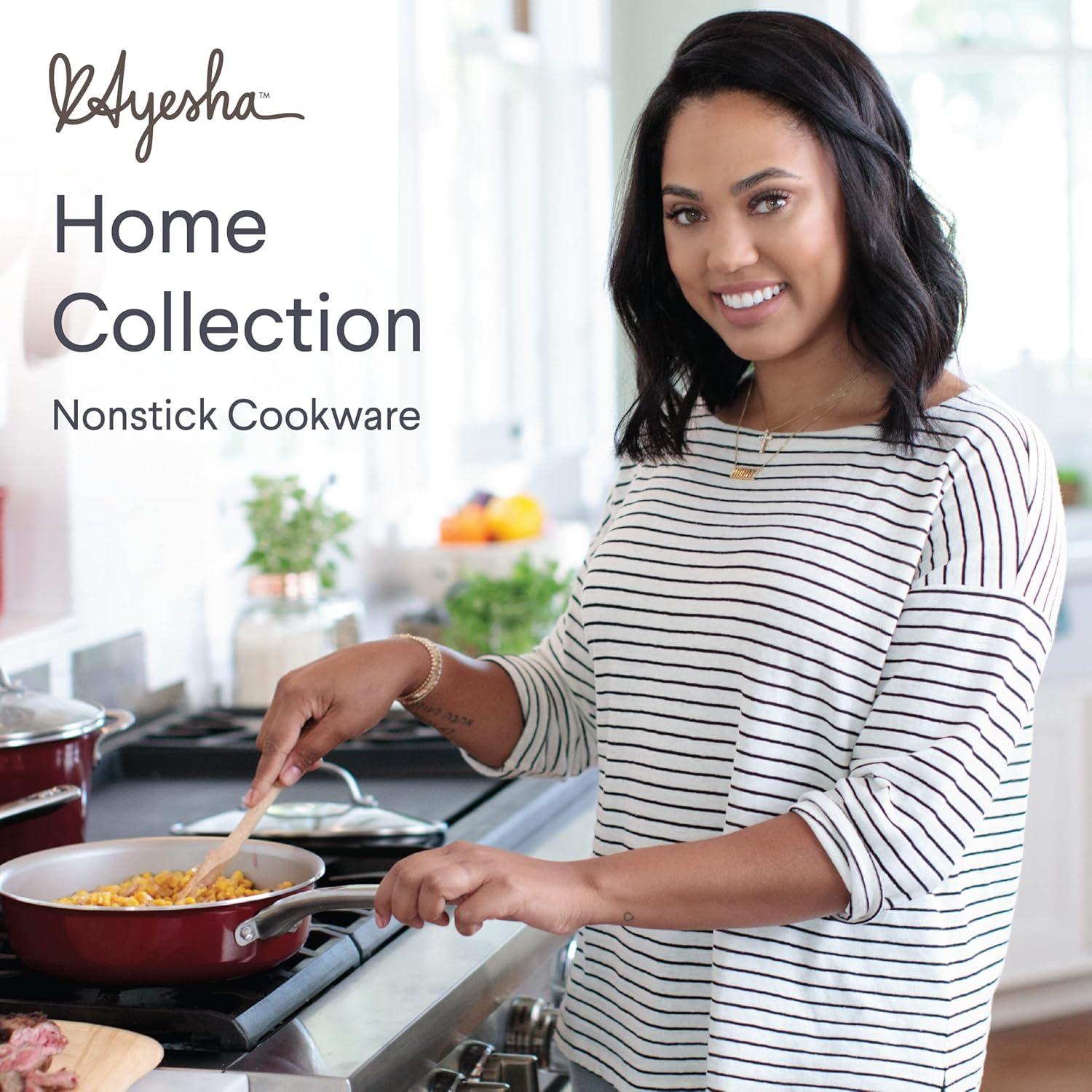 Ayesha Curry Home Collection 9 Pc Porcelain Enamel Nonstick Cookware Pots and Pans Set, Sienna Red