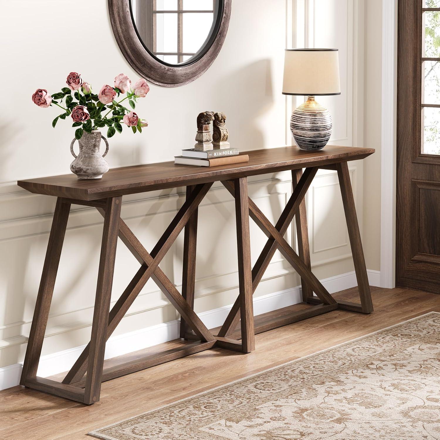 Tribesigns Farmhouse Console Table for Entryway: 70.9-Inch Extra Long Entryway Entry Table, Narrow Wooden Sofa Table Behind Couch for Hallway, Entrance, Foyer, Living Room, Rustic Brown