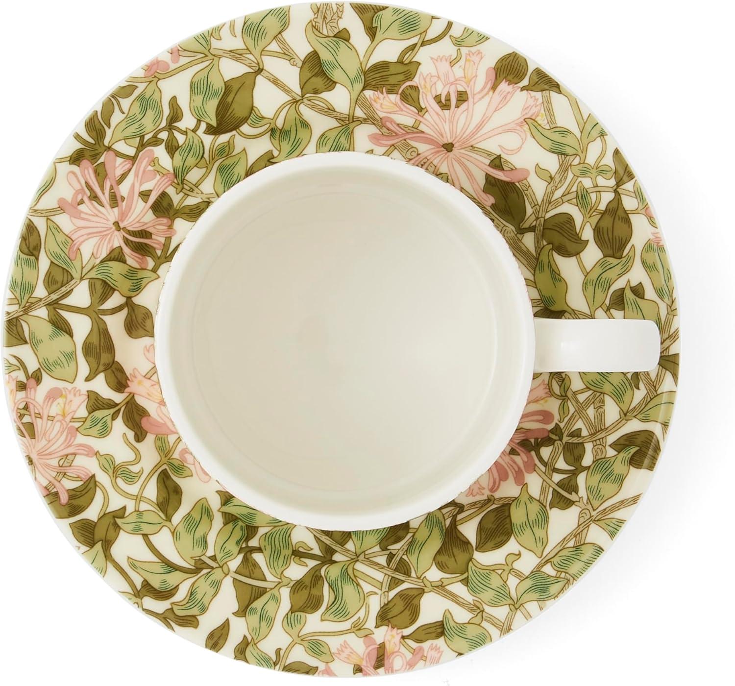 Honeysuckle Floral Porcelain Teacup and Saucer Set