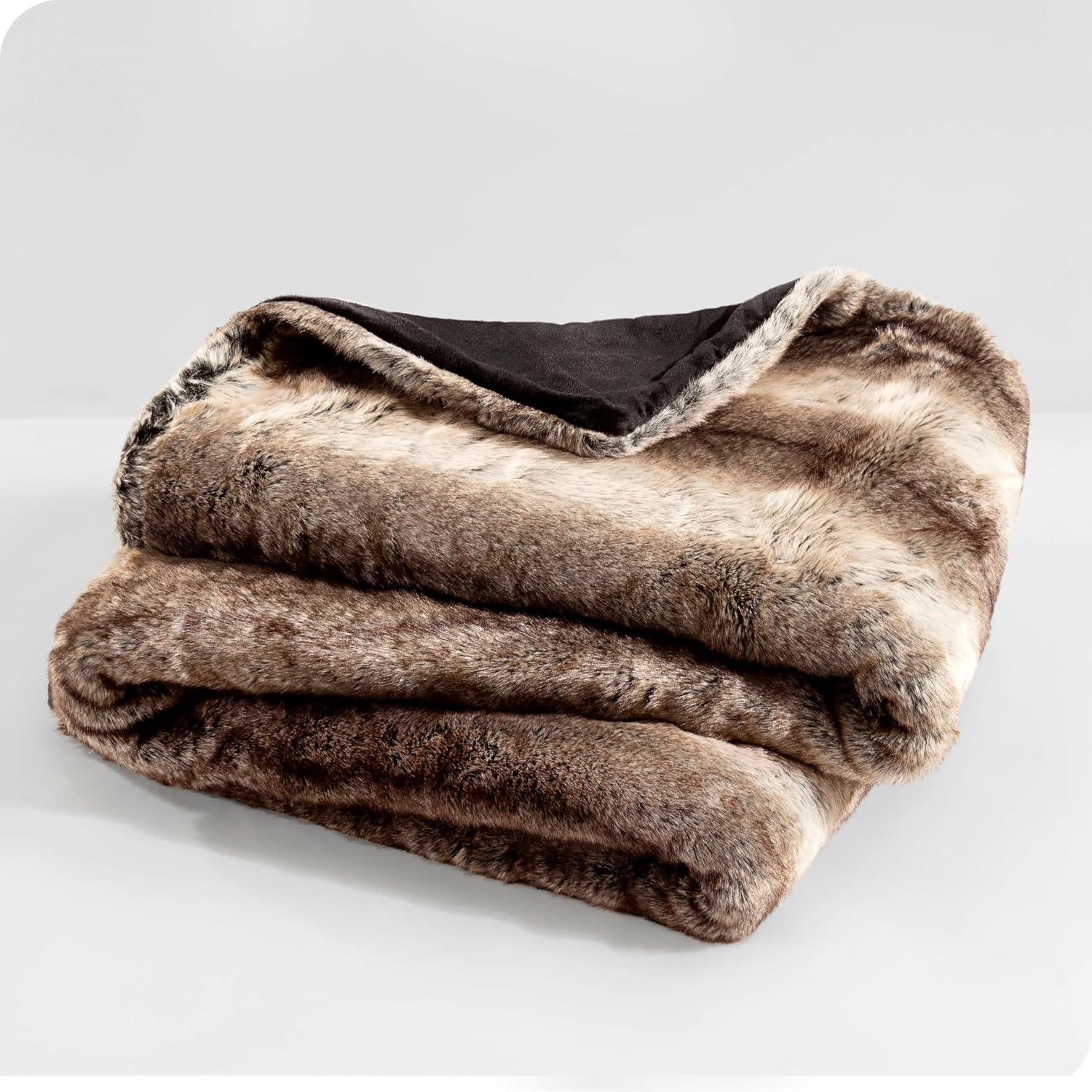 Bare Home Faux Fur Blanket - 47" x 60" - Ultra Soft Fleece - Throw, Ombre Stripe