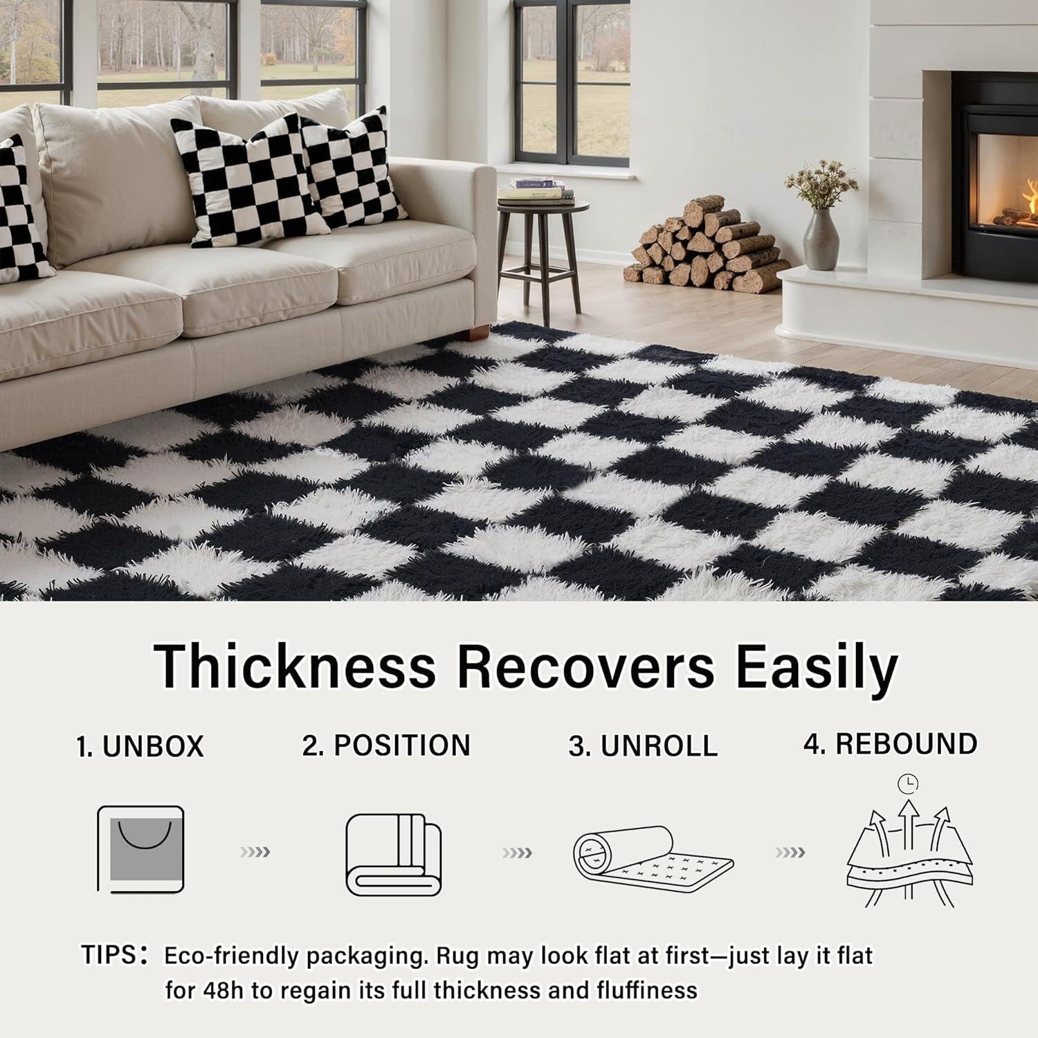 Luxe Weavers Checkered Black and White Geometric 8x10 Indoor Area Rug