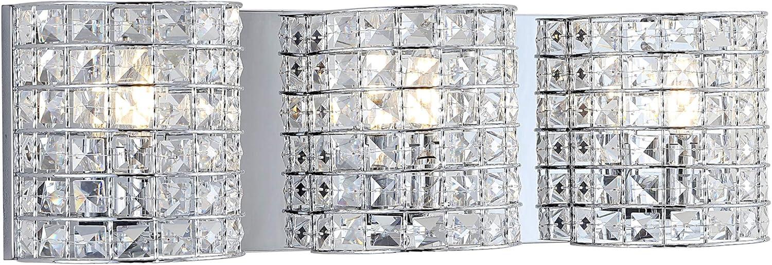 Clara Deco 24" 3-Light Metal/Crystal Classic Glam LED Vanity Light, Chrome