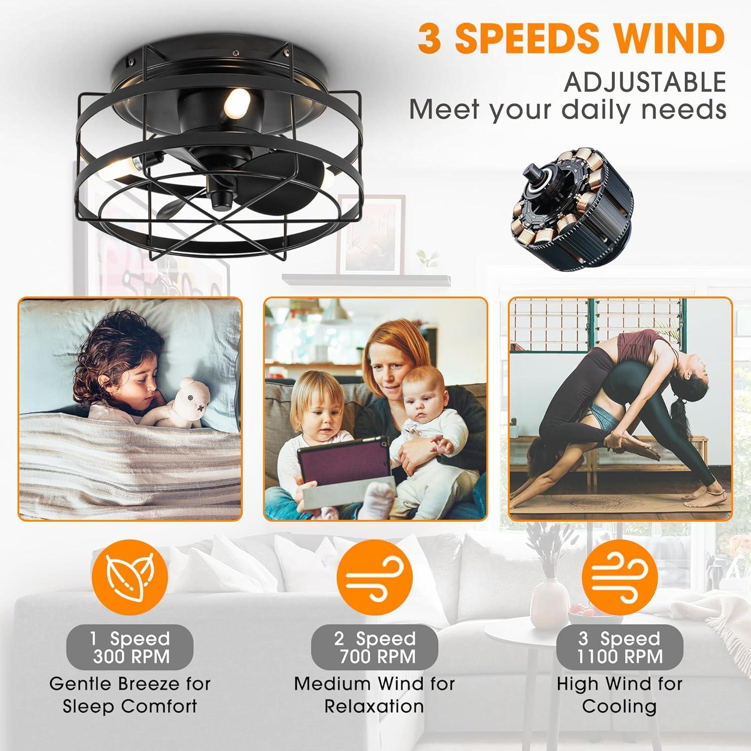 Parrot Uncle 12.2" Modern Black Bladeless Fan Flush Mount Ceiling Fan