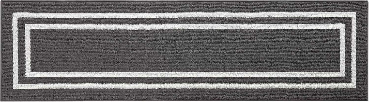 Elegant Dark Grey and White Tufted Runner Rug with Non-Slip Latex Backing