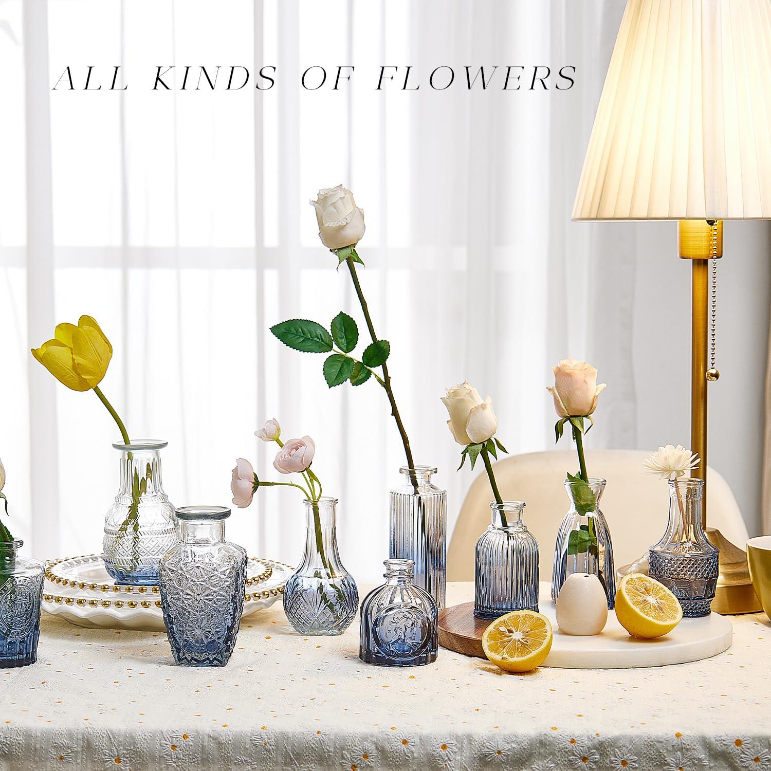 Bud Vases Set of 12, Small Glass Vases for Centerpieces, Small Flower Vases for Centerpieces, Vintage Mini Vase, Clear Bud Vase for Wedding Table Decor