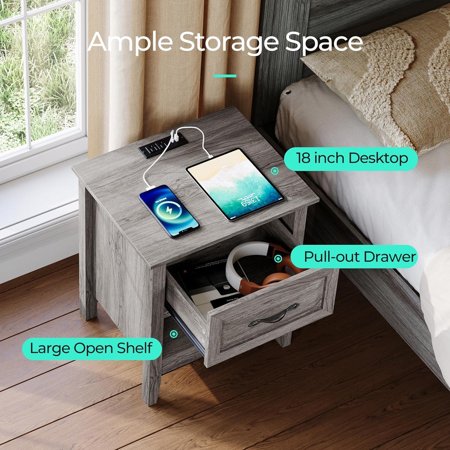 Anyah Nightstand For Bedroom With Charging Station